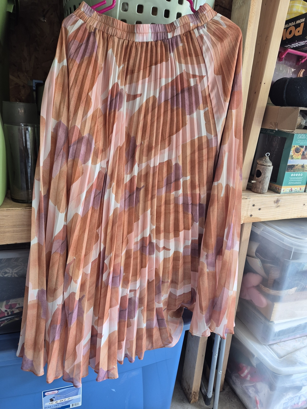 Pleated Maxi Skirt in Orange and Pink Abstract Print